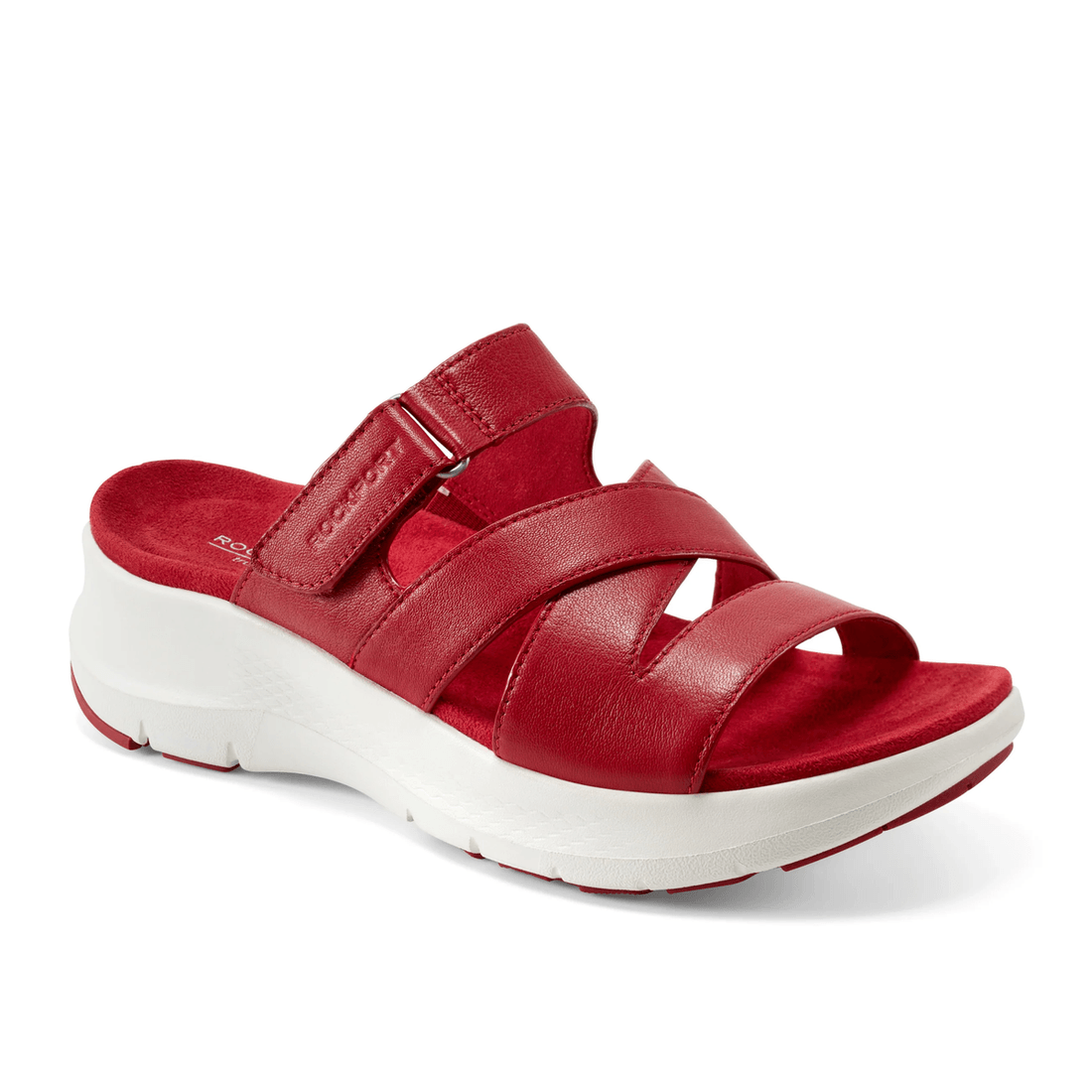 Rockport Wanita Qwyn Slip-on Terbuka Jari Strappy Sandal Kasual Merah Sedang